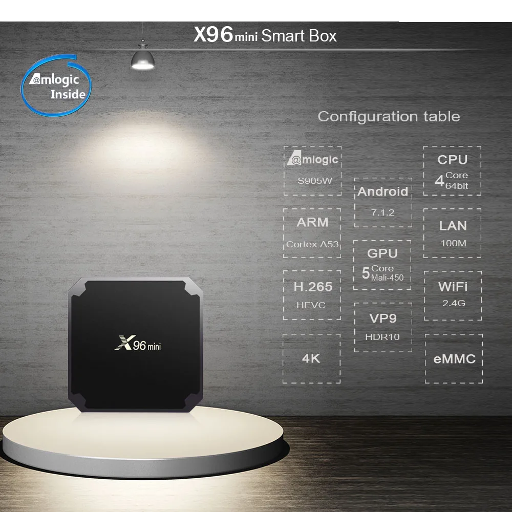 X96 Мини Android TV BOX 7 1. Smart Box 2 Гб 16 Гб. Amlogic S905W 4 ядра ГГц Wi Fi. Декодер каналов кабельного