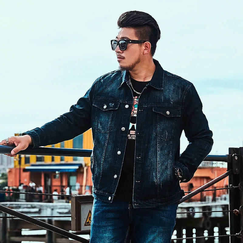 Denim Jacket 97% Cotton Jackek For Men's Thick Casual super large coat Mens Fat Guys Large plus size 2XL -5XL6XL7XL8XL | Мужская