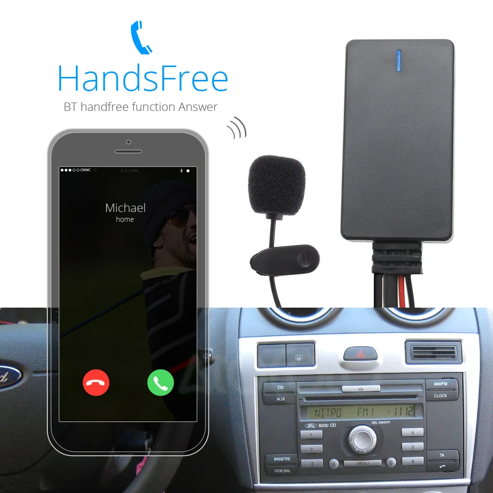 Bluetooth-совместимый автомобильный комплект микрофон гарнитура 12Pin AUX адаптер для Ford