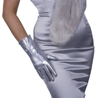 woman gloves medium and long section 28cm bright leather patent leather pu gloves female simulation leather dance party p28 09