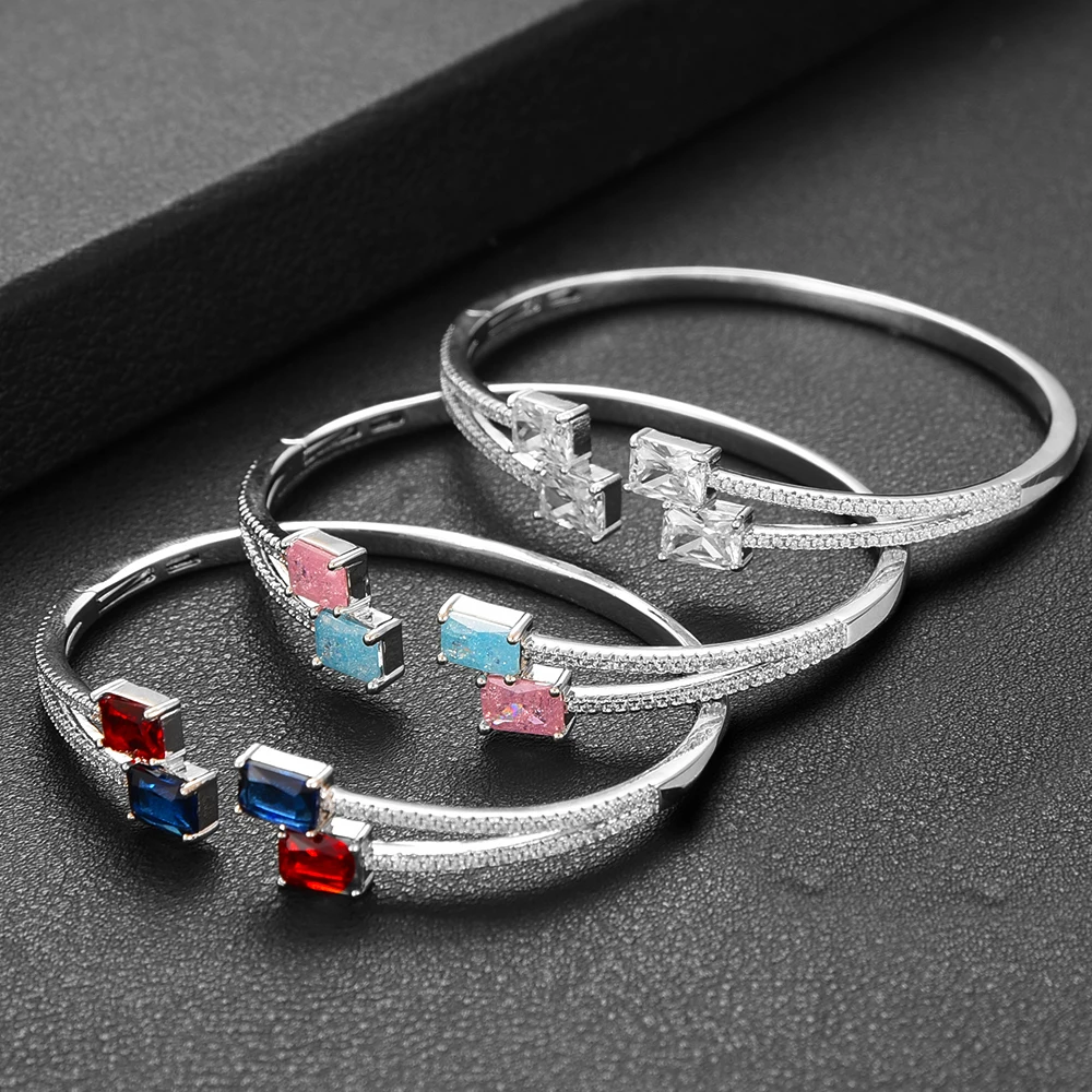 

Bohemia Fine 2 PCS Open Bangle Ring Clear Crystal New Jewelry Set for Women Bridal Wedding Daily Party Jewelry Set