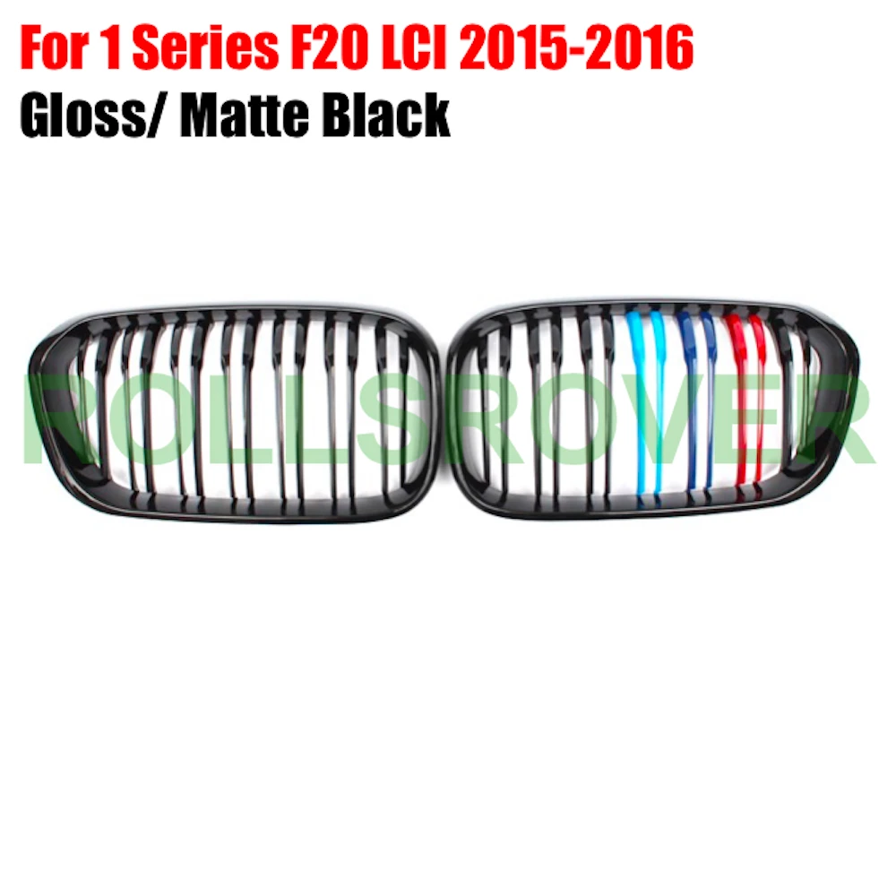 

ROLLSROVER Black ABS Front Bumper Grille Grill For 1 Series F20 LCI 2015-2016 3 Colors Double Strip Car Styling