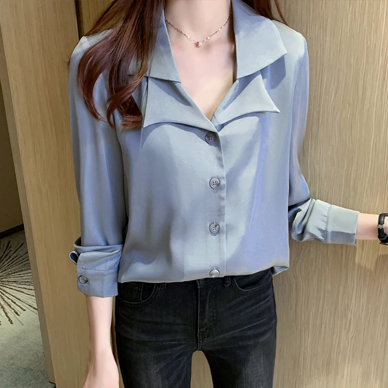 

New 2021 Spring Autumn Chiffon Shirt Blouse Women Fashion Bastic Office Ladies Long Sleeve Female Slim Shirts S-XXL