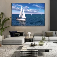 nordic posters and prints blue sailboat canvas painting seascapes wall pictures for living room office decorative unframed