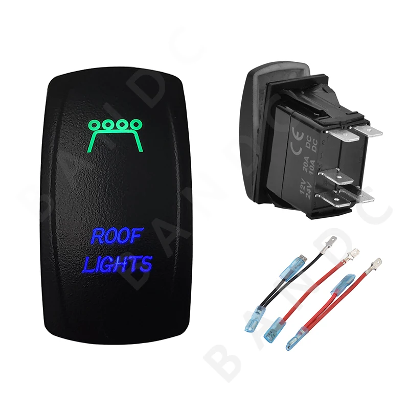 

RIGHT LIGHT Rocker Switch 5P ON-OFF SPST Laser Etched Illuminated Green&Blue Led for Car Boat Marine ARB RV Bus UTV，Jumper Wire