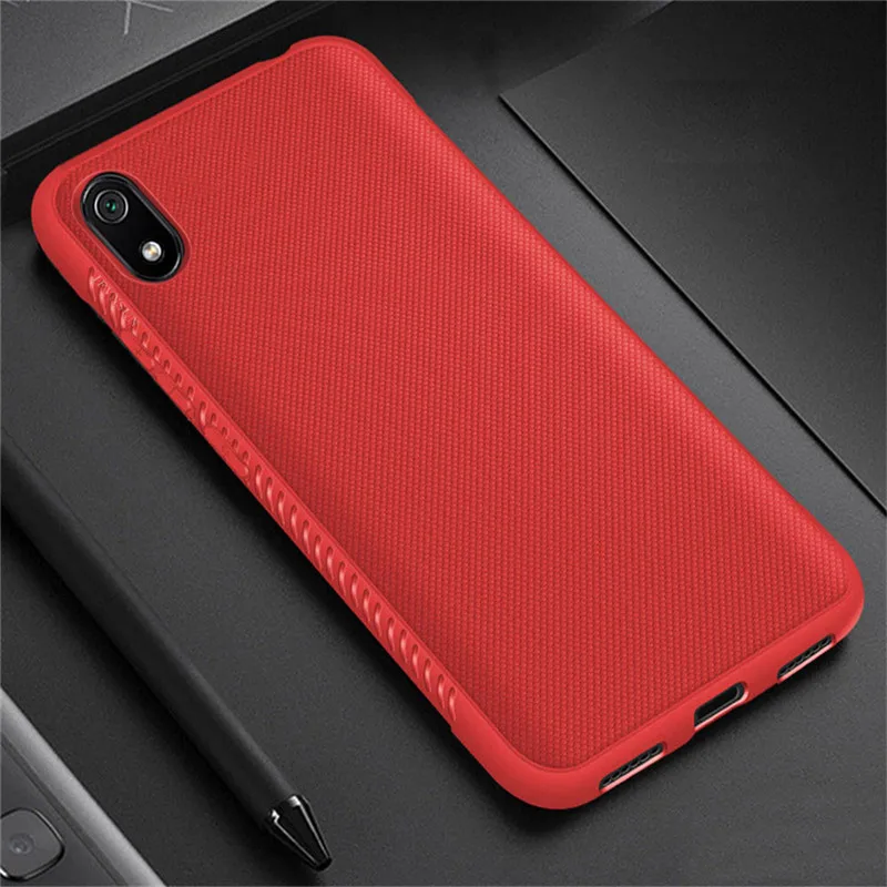 xiaomi Redmi 7A чехол 5.45 дюймов тонкий против скольжения матовый мягкий силиконовый доспех защитный чехол для на xiaomi Redmi 7A чехол на Redmi 7 A чехол обложка телефона сумка - Цвет: red