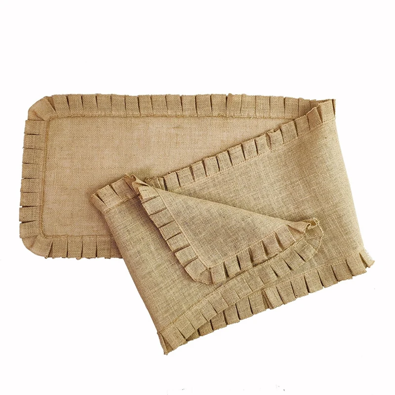 

Jute Collection Kitchen Tabletop, Table Runner, 14X72inch, Natural Ruffle Trim