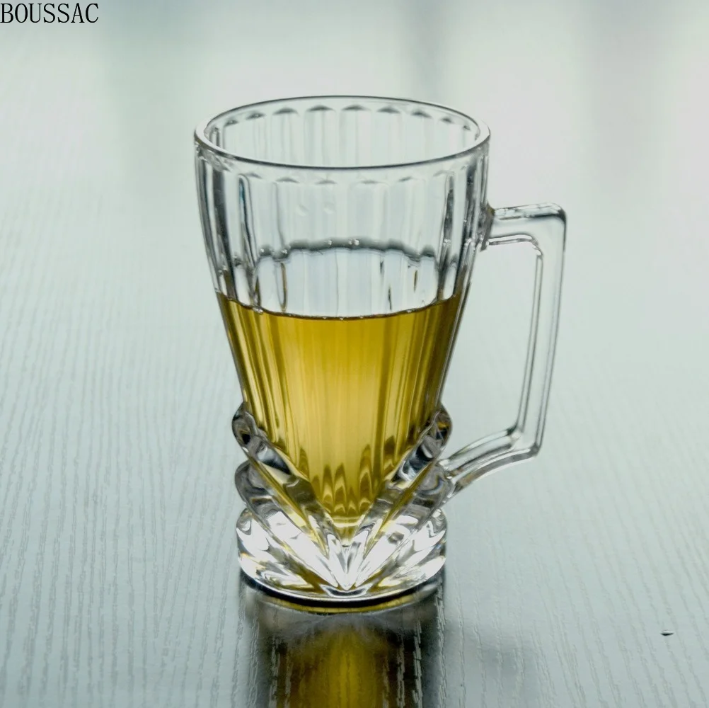 

Exquisite retro style glass handle mug home restaurant beer mug drink mug family restaurant decoration 260ml cost-effective