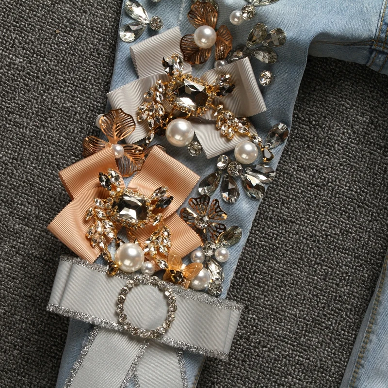 Европейские Новые Роскошные джинсы со стразами с украшениями под бриллианты