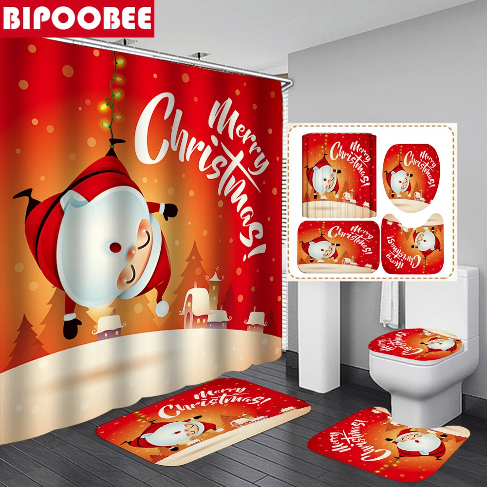 Рождественская занавеска для ванной с Санта Клаусом крышка унитаза красная душа