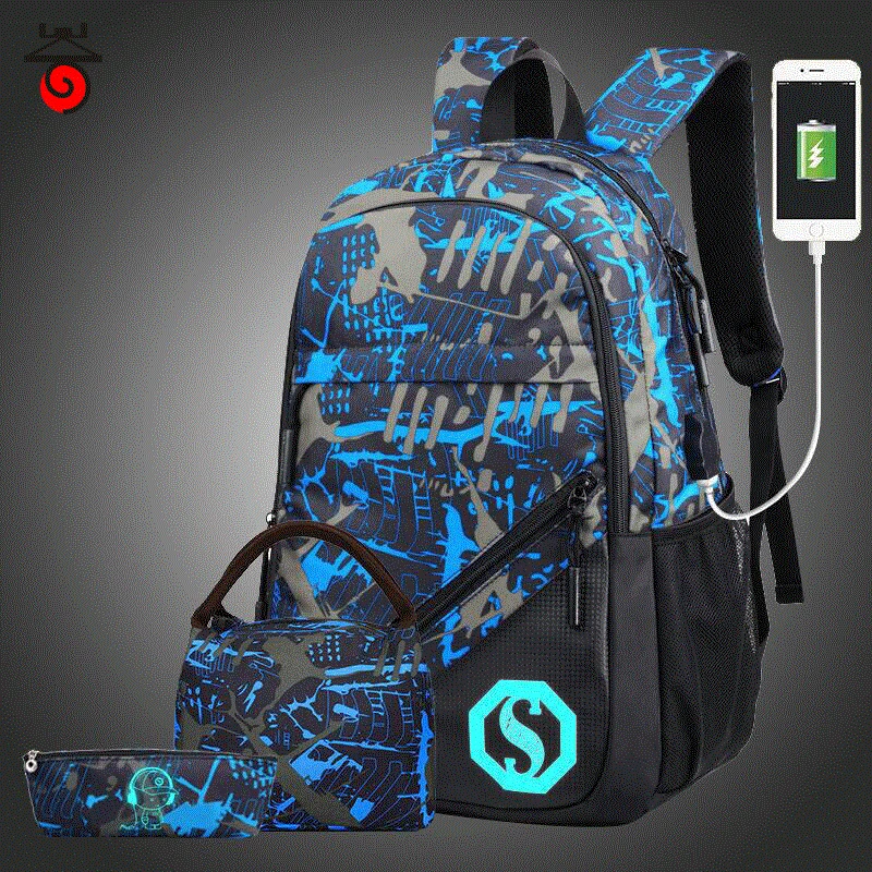 

Senkey Style School Bag Set 3 Pcs Men bookbag Backpacks 2021 New Fashion Chest Pack Large Capacity Laptop Backpacking Waterproof