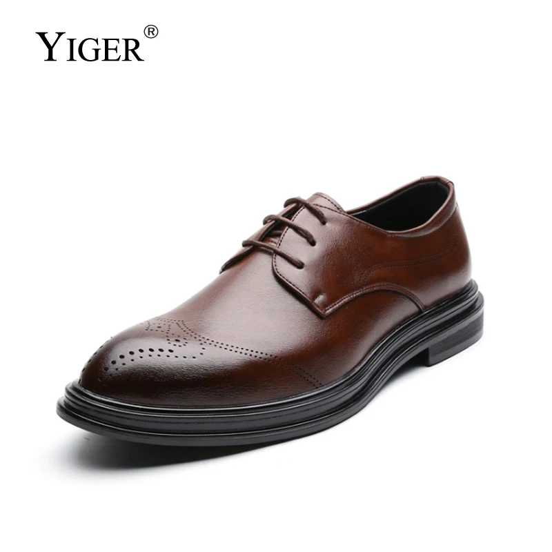YIGER Для мужчин нарядные туфли мужские businness туфли женские туфли из мягкой кожи Большие размеры увеличивающий высоту обувь мужская обувь для торжественных мероприятий, черные свадебные туфли 0365