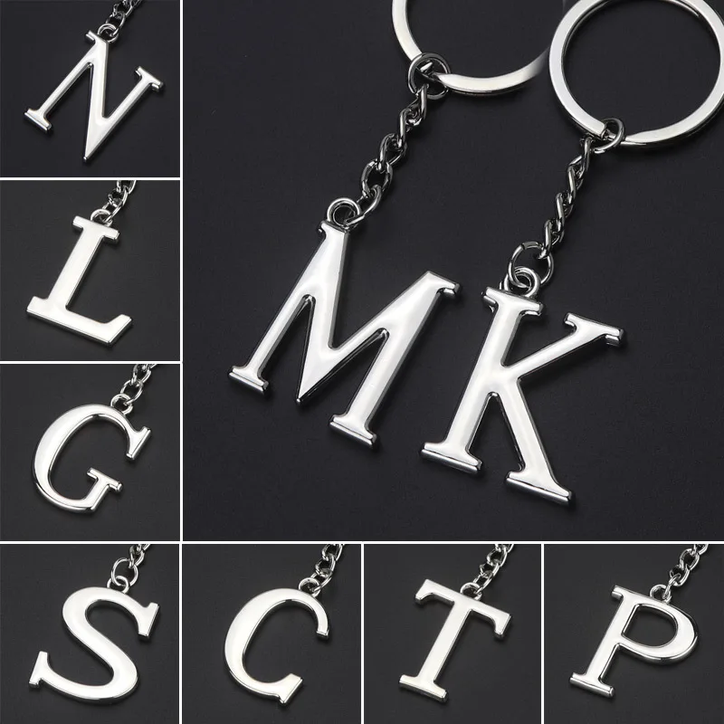 

New A-Z 26 Letter Key Chains Stainless Steel Keychain Charm Fashion Accessories Key Ornaments