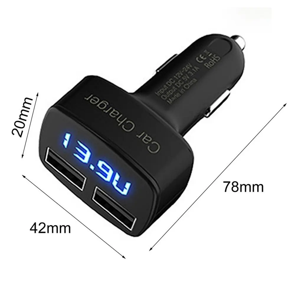 

New 4 in 1 Car Charger Dual USB DC 5V 3.1A Universal Adapter with Voltage/temperature/current Meter Tester Digital LED Display