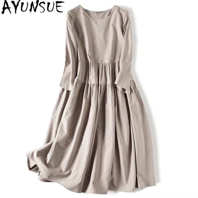 

AYUNSUE 2021 New Woman Silk Dress Female Spring Autumn Vintage Dress Women Party Casual Korean Clothes Vestido De Mulher LW4807