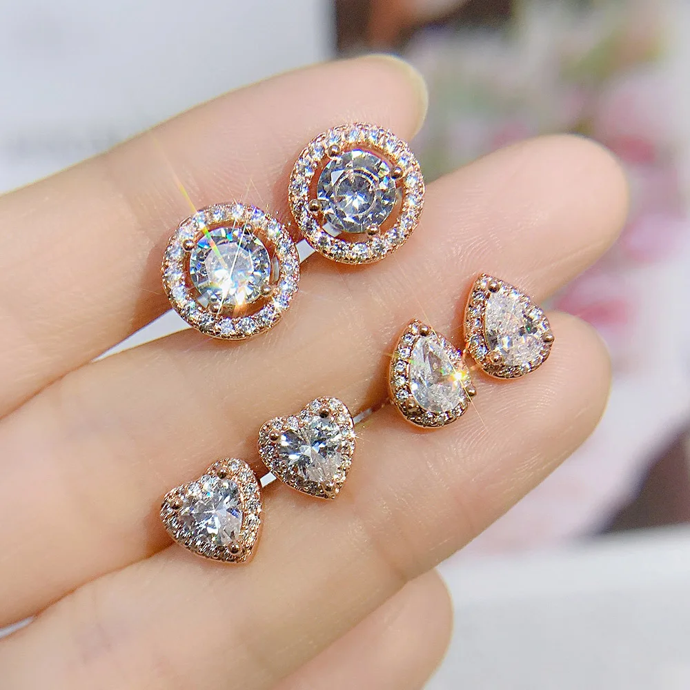 

S925 Silver Plated Luxury Fashion 3A Zircon Ladies Earrings Full Diamond Earrings Wedding Earrings Wholesale