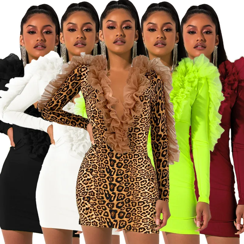 Женское осеннее модное повседневное газовое короткое платье с длинным рукавом