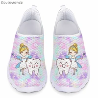 elviswords summer comfort mesh sneaker for femme pretty angel girls with tooth cartoon pattern women flats shoes slip on zapatos