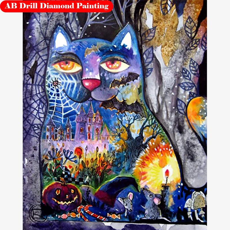 

Набор для алмазной живописи AB в виде кота, мультяшный полноразмерный/круглый цвет, алмазная вышивка для детей, абстрактная 5D картина «сдела...