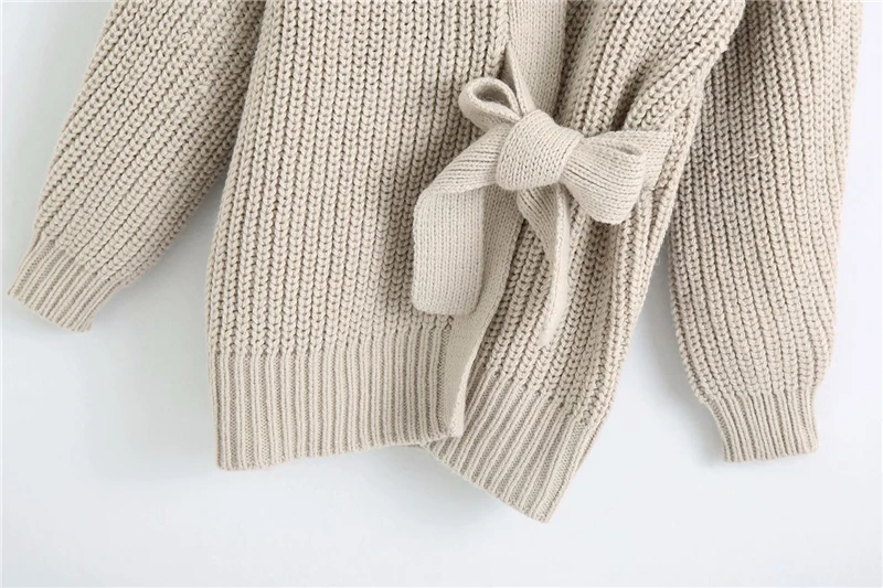 

Streetwear women v-neck sweater cardigan 2020 autumn ladies bow sashes sweater causal female knitted tops girls thick sweater