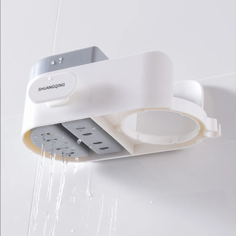 

HOOQICT 2021 Hair Dryer Holder Bathroom Shelf Wall-Mounted Storage Rack Organizer Wall Shelf For Bathroom Accessories