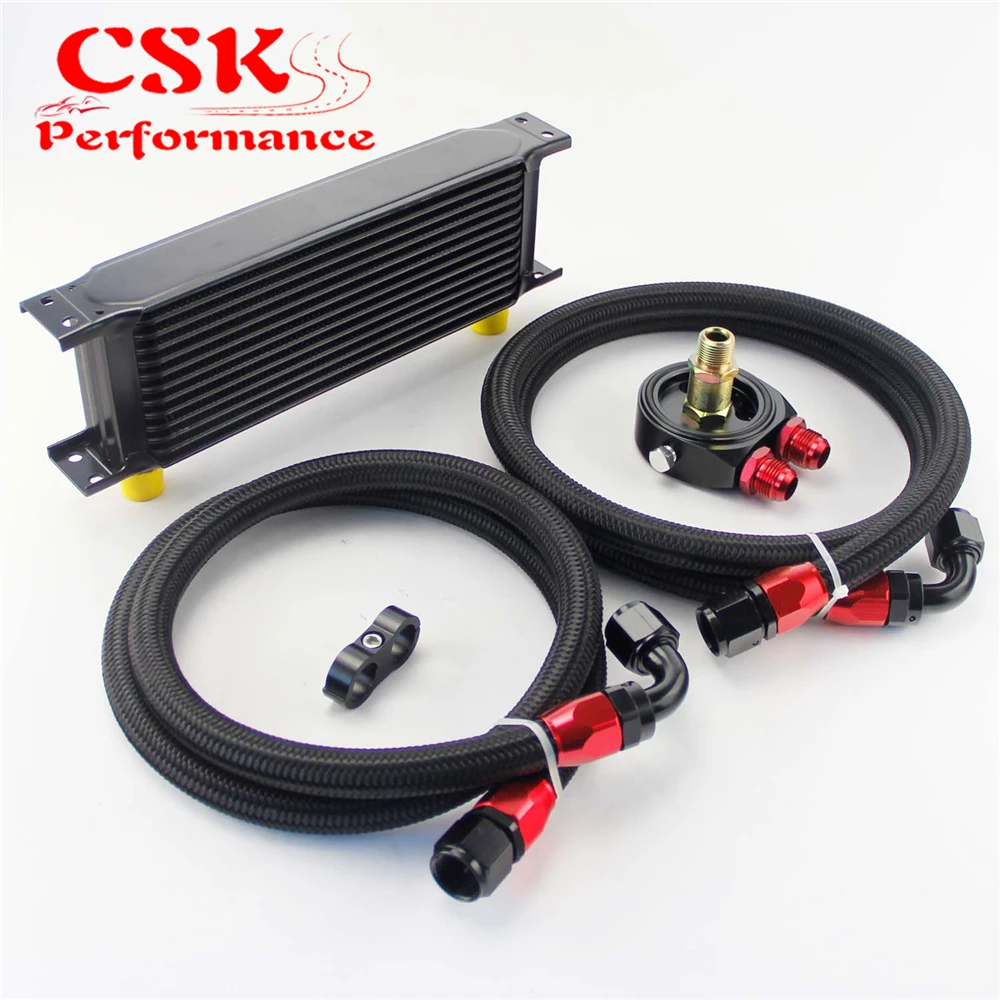 

13 ROW AN10 UNIVERSAL ENGINE TRANSMISSION OIL COOLER british+ FILTER KIT BLACK
