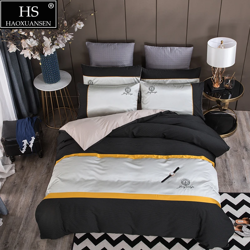 Business Bedding Sets Dark Light Grey Plaid Design Quilt Cover Bed Linens Bedsheet/fitted Sheet Bed Cover Pillowcase