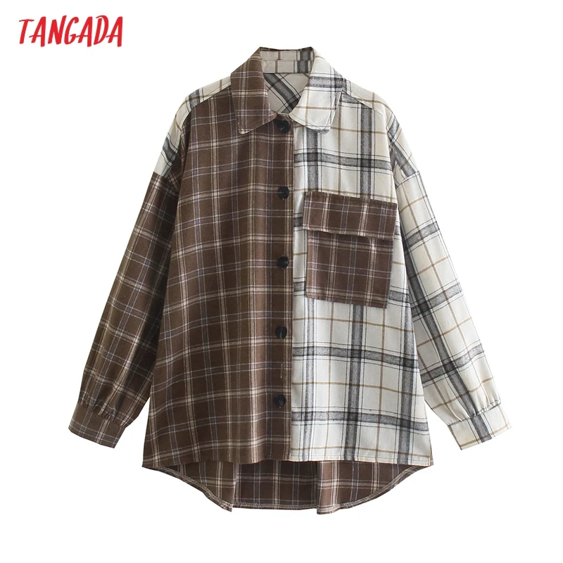 

Tangada Women Vintage Plaid Thick Shirt Long Sleeve Boyfriend Style Chic Female High Street Loose Shirt QJ116