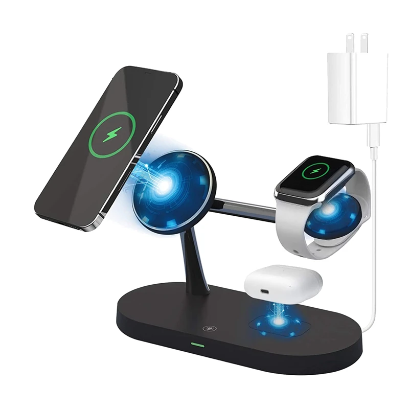 

4 in 1 Magnetic Wireless Charger Compatible with Charger, Fast Wireless Charging Station with 18W QC3.0 Adapter