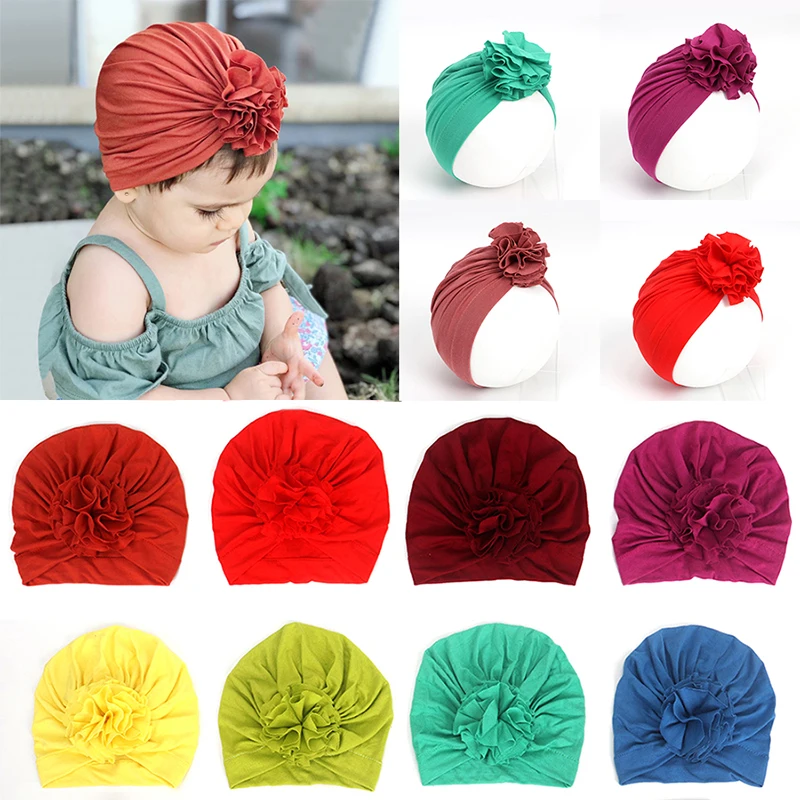 Милая Детская плиссированная шляпа с цветами тюрбан из хлопка детская шапка для