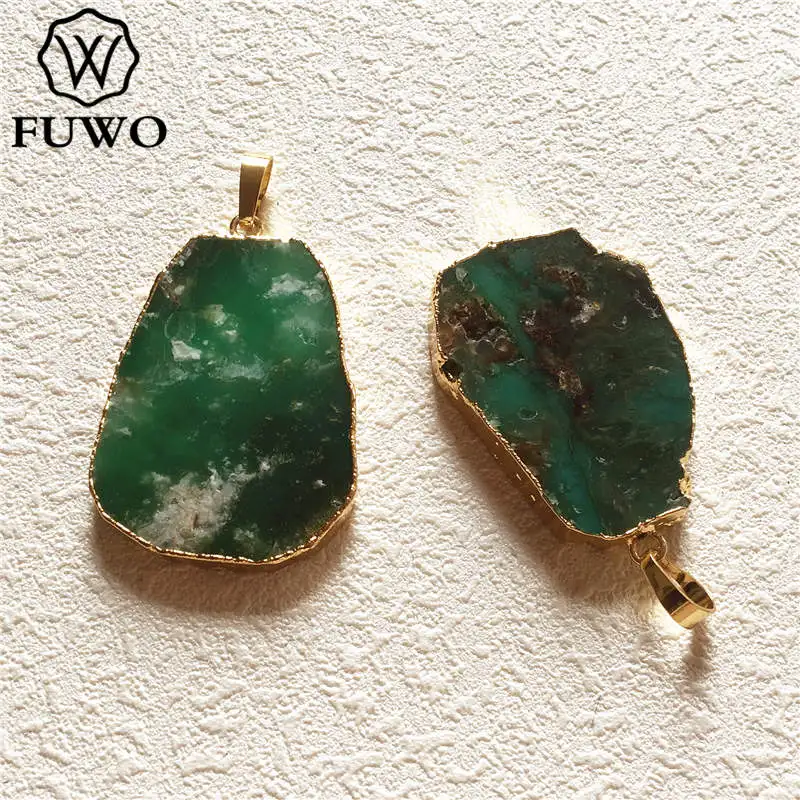 Оптовая продажа подвески FUWO в форме натурального хризопразы золотая отделка