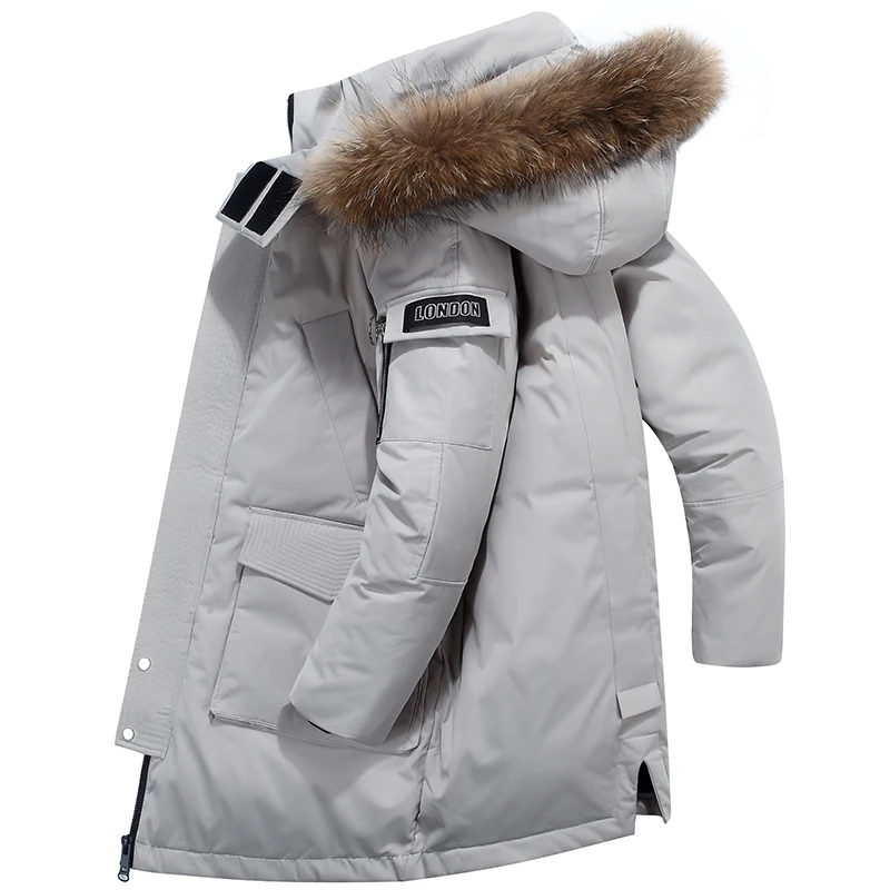 2019 Winter New Men's Red Down Jacket Fashion Casual Fur Collar Hooded Thicken Duck jackets Coats Male Brand Clothing | Мужская