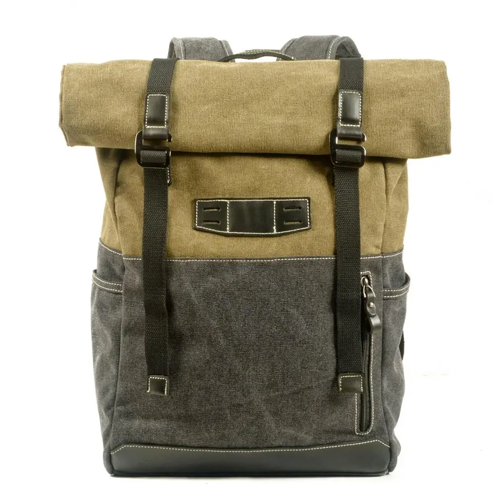 

M442 European And American Retro Canvas Bag Contrast Backpack Student Schoolbag Waterproof Anti Theft Computer Hiking Backpack