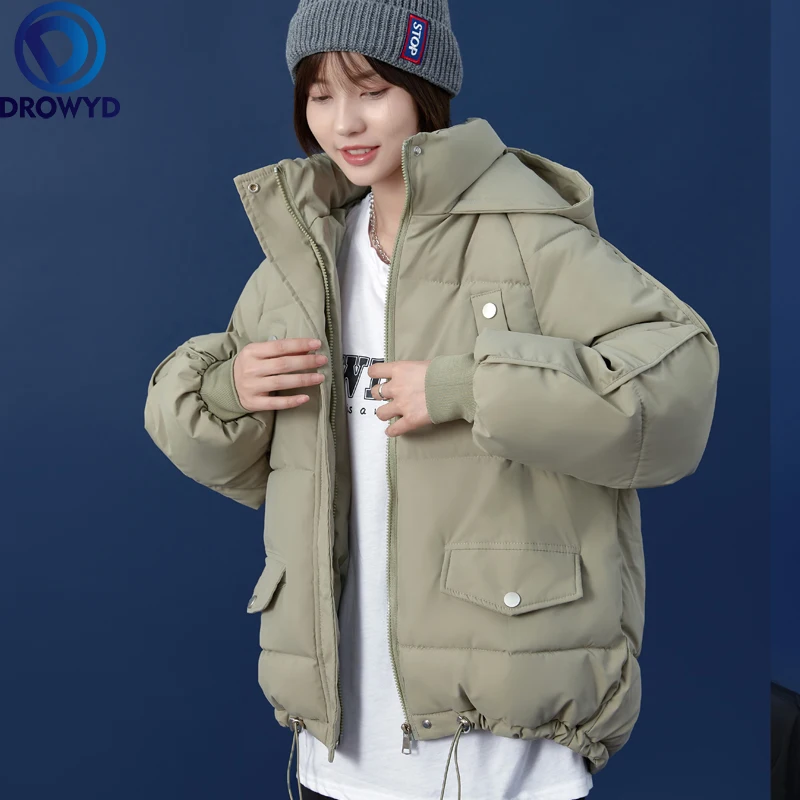 

Cotton Drawstring Jacket Winter Hooded Parkas Women 2021 New Warm Bread Down Jackets Outwear Female Loose Casual Parka Coat