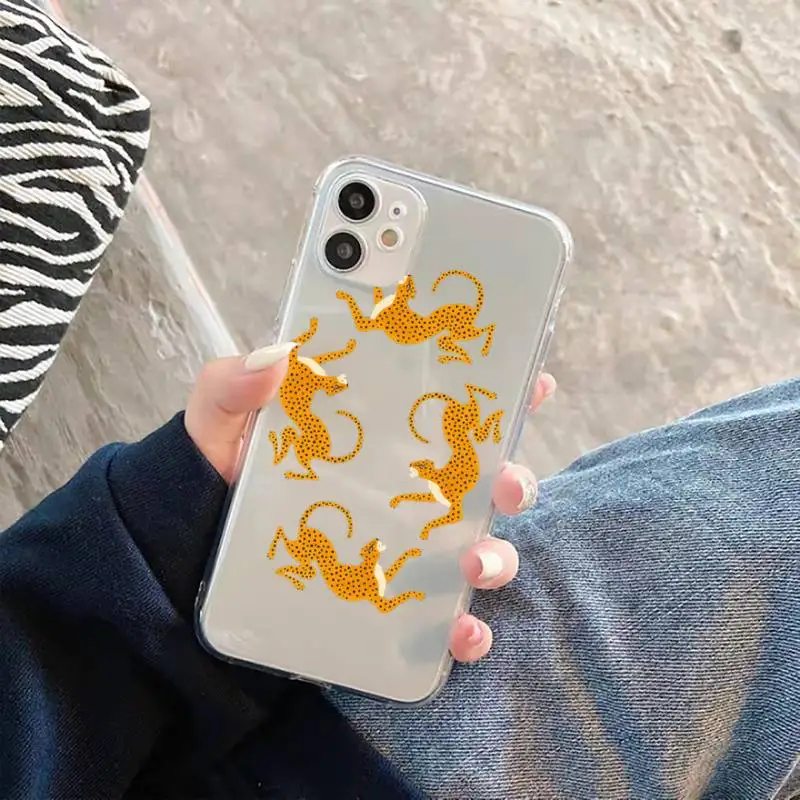 

Cartoon toned animal leopard Phone Case Transparent Clear for iPhone 11 12 mini pro XS MAX 7 8 6 6S Plus X 5S SE 2020 XR