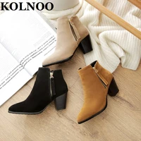 kolnoo new winter style womens ankle boots versatile matte suede pointed toe martin boots large size 34 50 fashion short shoes