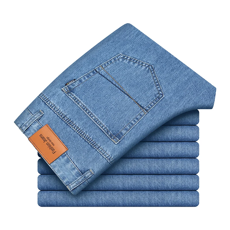 

Mens Spring Summer Jeans Classical Casual Stretch baggy jeans Soft Comfortable Men trousers Male Blue 38 40 42
