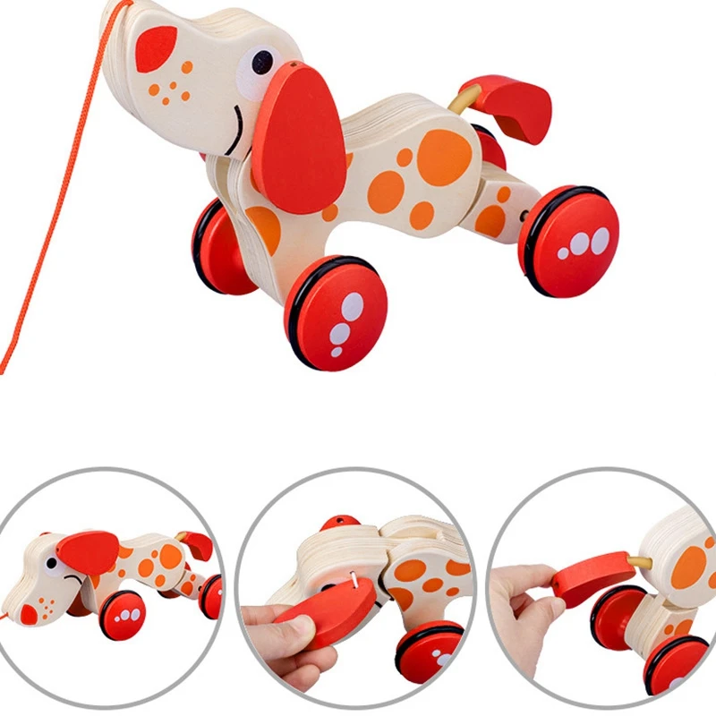 Wooden Pull Toy Car Child Toddler Cartoon Puppy Hauling | Игрушки и хобби