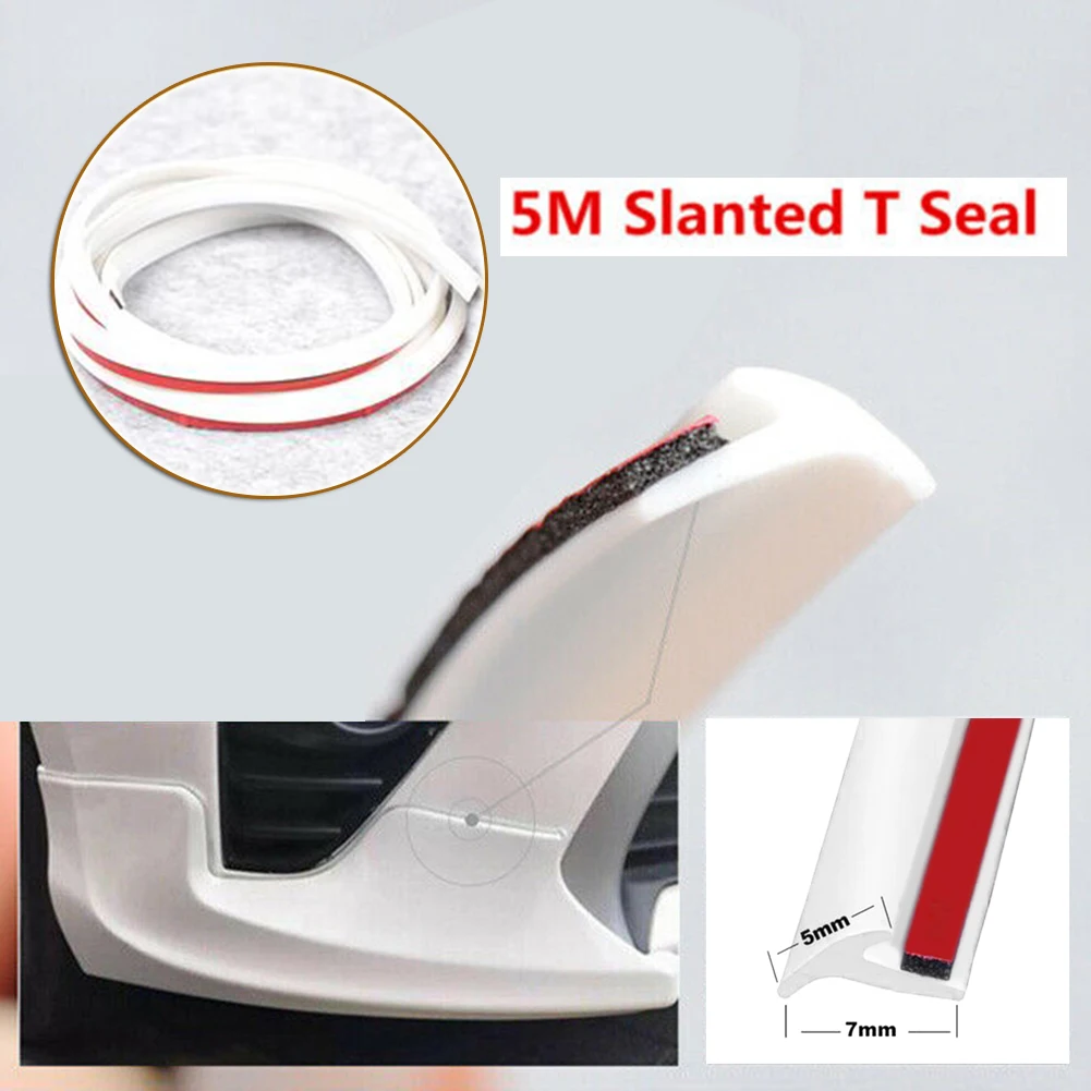5M T-Type Car Rubber Sealing Strip White For Car Edge Trim Bumper Lip Side Skirt Lip Headlight Side Skirt Fender Protector