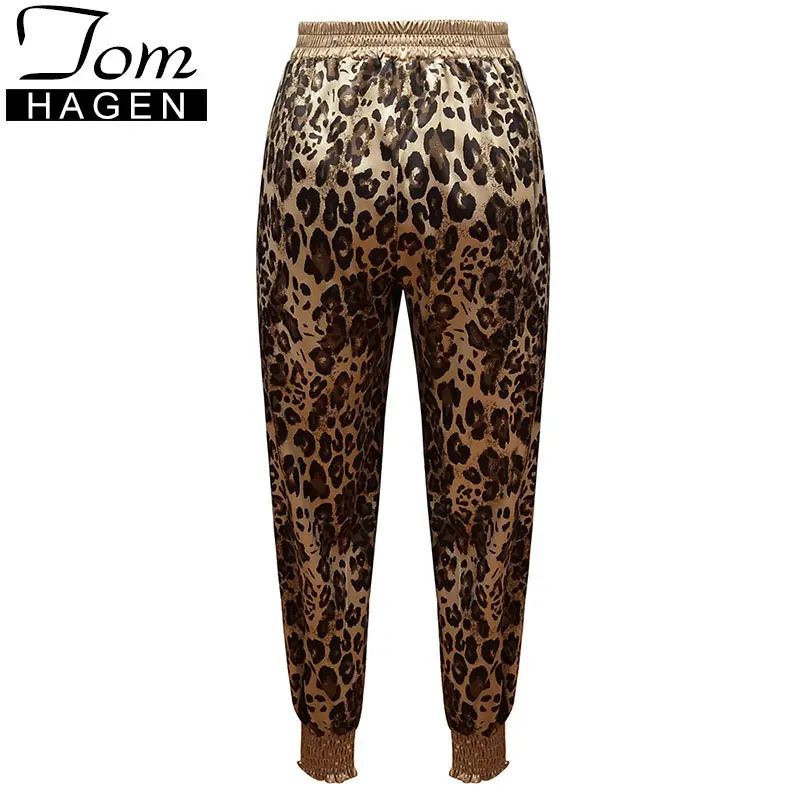 Женские леопардовые брюки в полоску на шнуровке вечерние Брюки-карандаш с