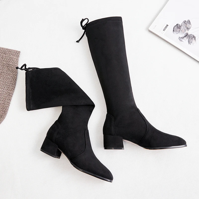 

ASUMER 2020 new mid calf boots women high quality square heel suede boots square high heels autumn winter boots ladies shoes