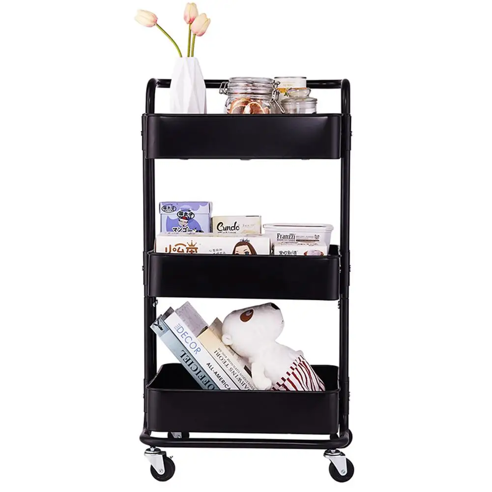 

Multi Layers Storage Trolley Rolling Cart Kitchen Bathroom Laundry Bedroom Furniture Dampproof with Push Handrail