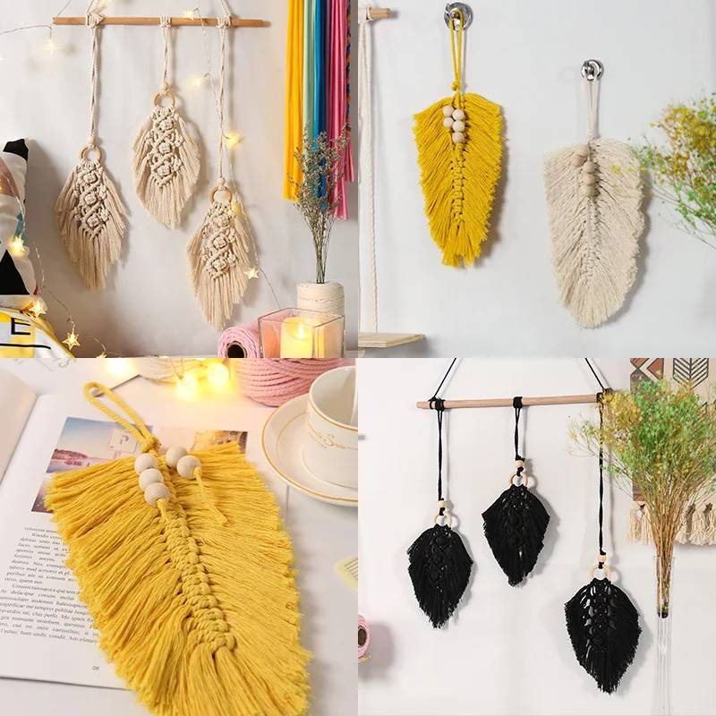 

Creative DIY cartoon leaf handmade cotton rope woven wall hanging Nordic home wall decoration rope knot tapestry