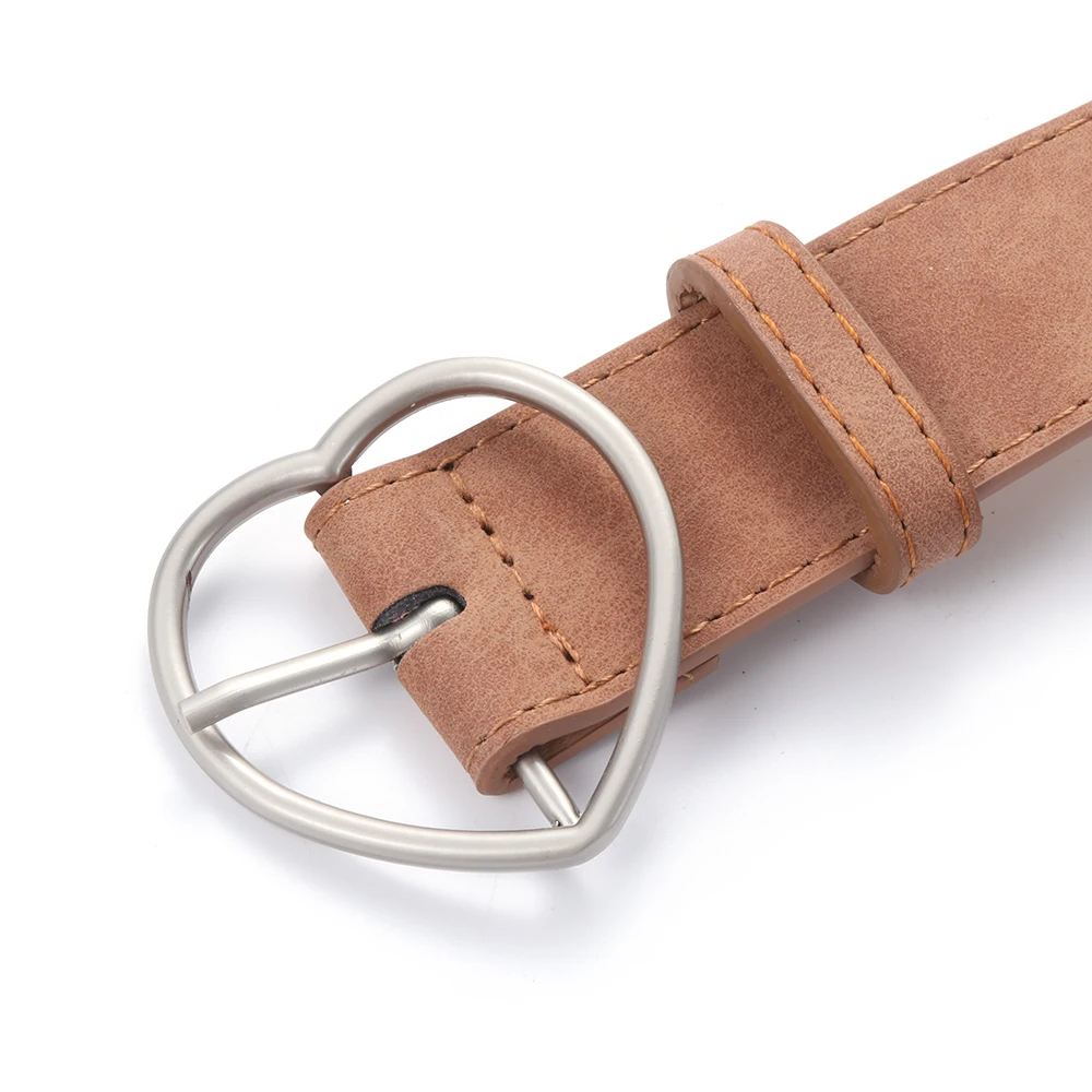 

1PC Leather Belt Ladies Women Heart Buckle Belt Chain Dress Jeans Faux Leather Matte Waistband Adjustable Casual Belt Accessory