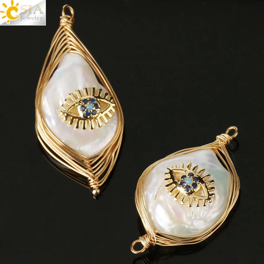 Подвески из натурального жемчуга CSJA коннектор злой глаз стразы холодного цвета