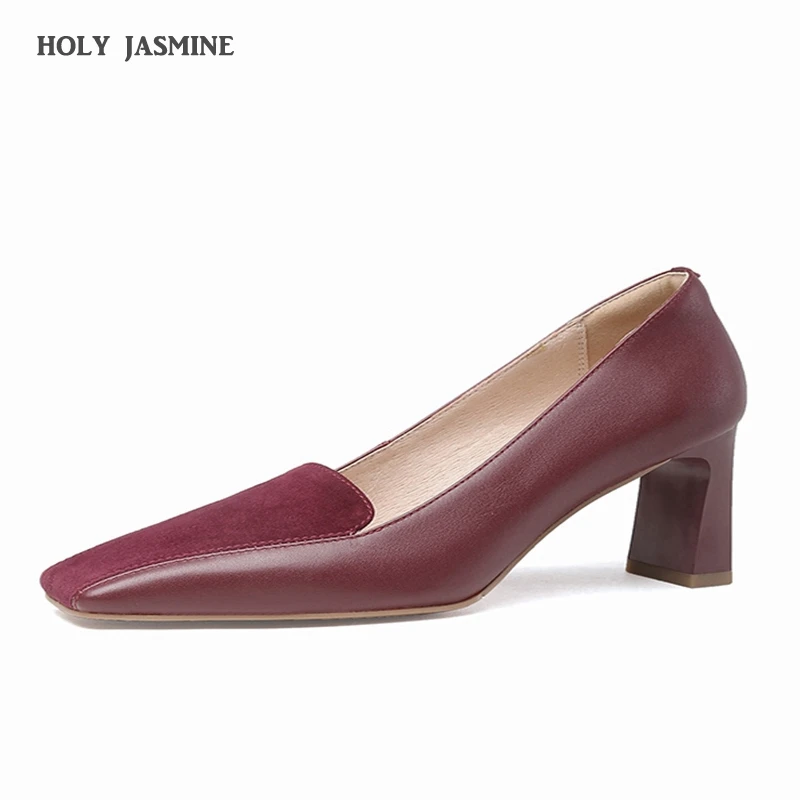 

2021 spring fashion Chic Elegant Women Pumps Solid Color Office Shoes Women Square head with thick heels High Heels Women Pumps