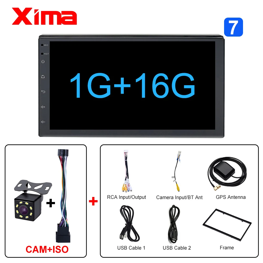 728-16-ISO-CAM XIMA Android9.0 2Din Car Radio Multimedia Player " Universal RAM2G GPS Navigation Audio Player For Nissan Toyota Hyundai Polo - Цвет: 728-16-ISO-CAM