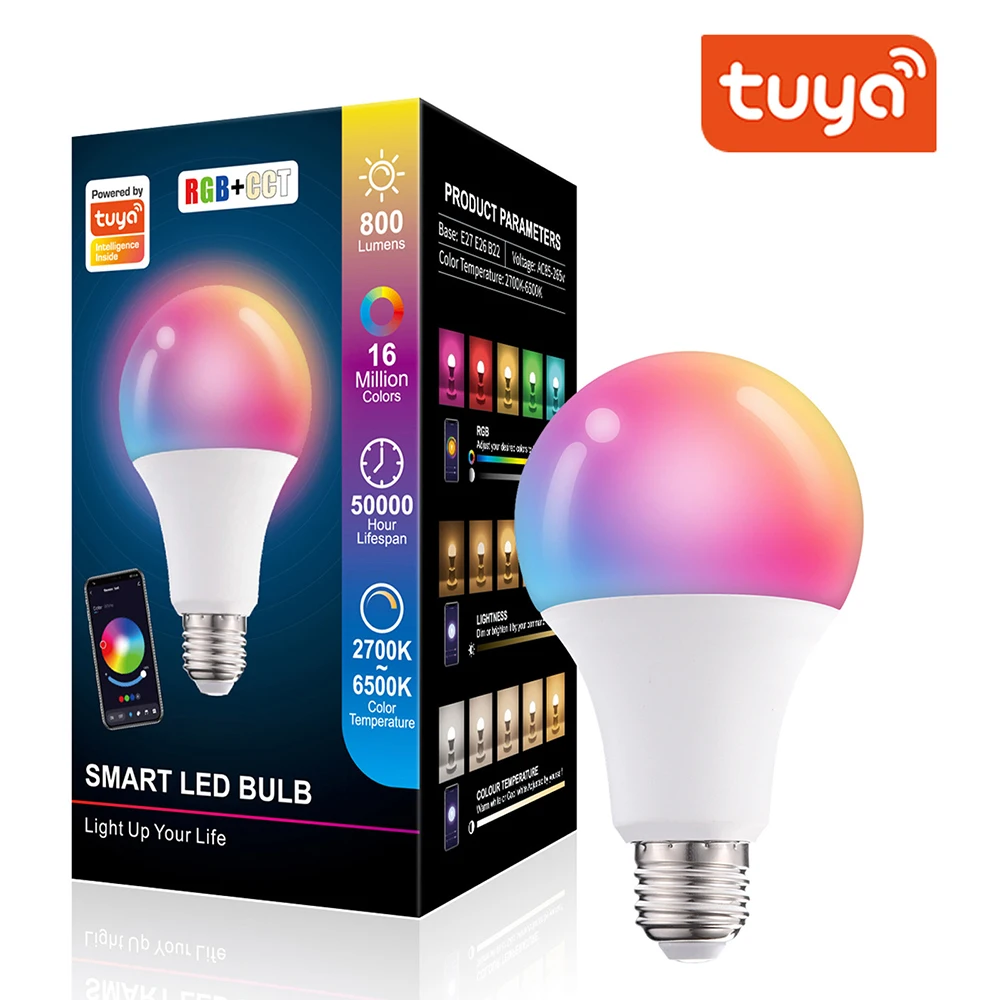 Bombilla inteligente Tuya con Bluetooth, lámpara RGB de 15W, E27, puede usar la actualización de