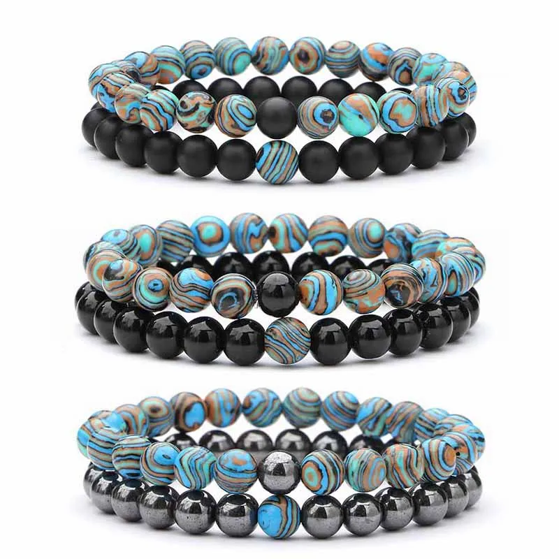 2 шт./компл. браслет из натурального камня классический черный матовый синий