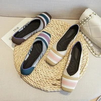 2021 ladies flat shoes knitted square toe moccasin color mixed soft zapatos de sports ballet breathable zapatillas mujer b%d0%b5%d1%81%d0%bd%d0%b0
